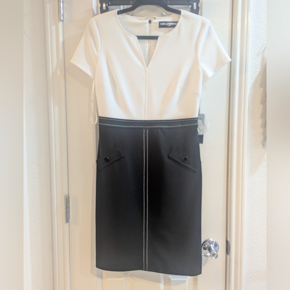 NWT Karl Lagerfeld Short-Sleeved Colorblock Sheath Dress - Picture 2 of 9